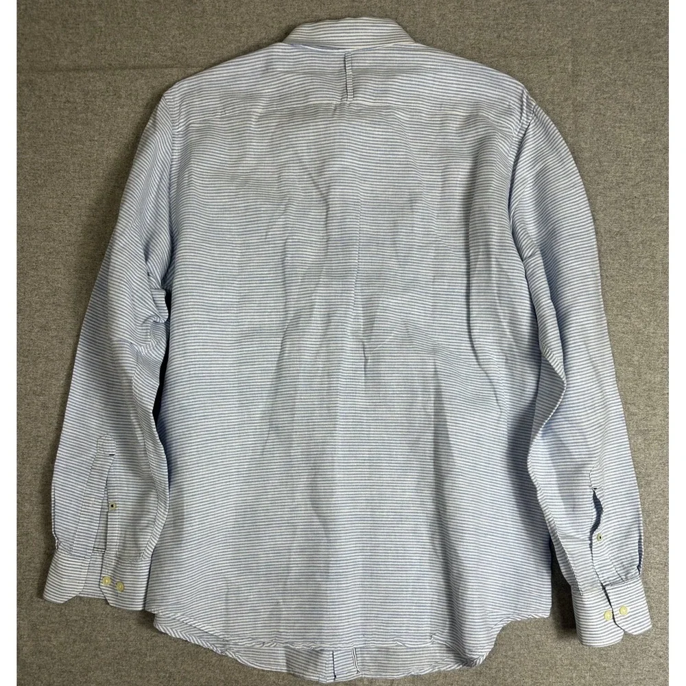 Banana Republic Linen Blend Shirt Mens Large Blue Striped Slim Fit Button Up